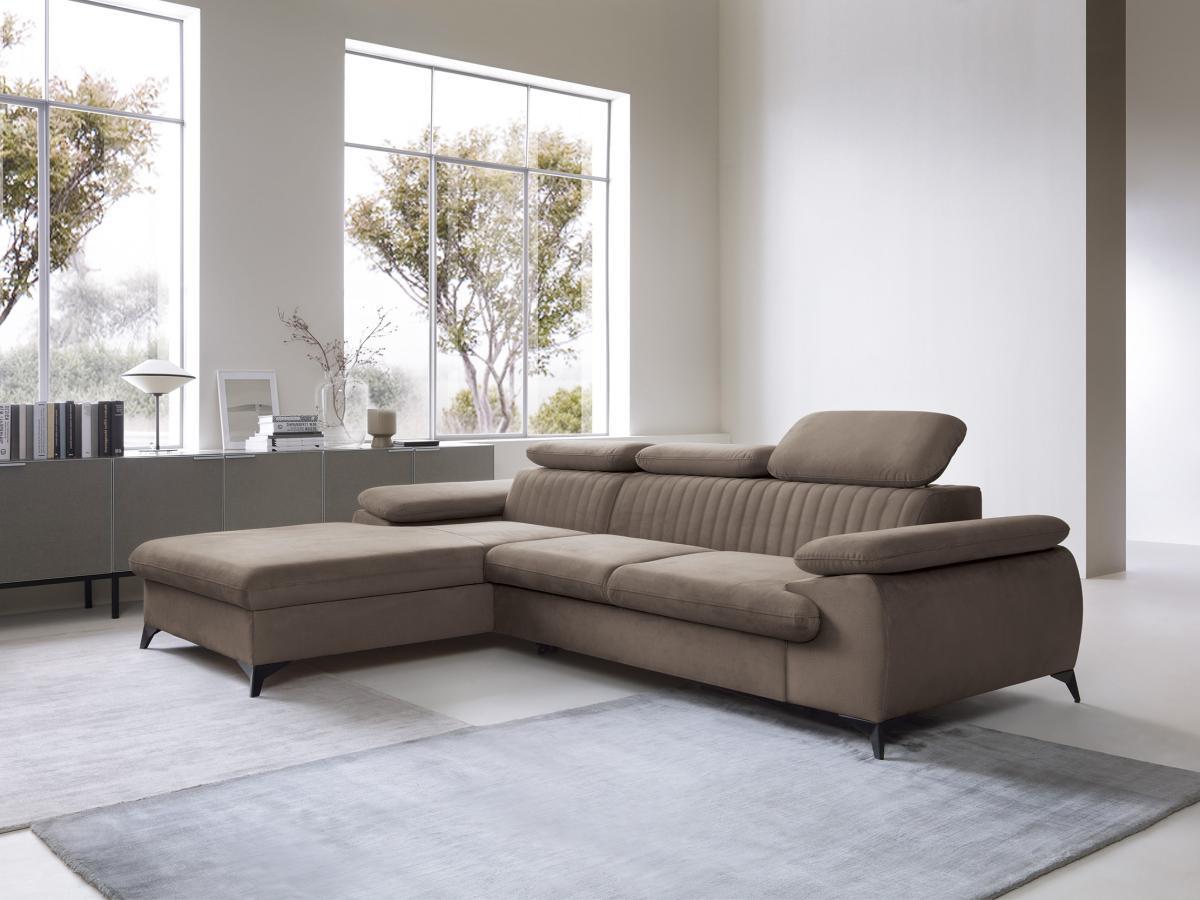 PASCAL MORABITO Canapé d'angle gauche convertible en velours taupe SAMARA de Pascal Morabito  