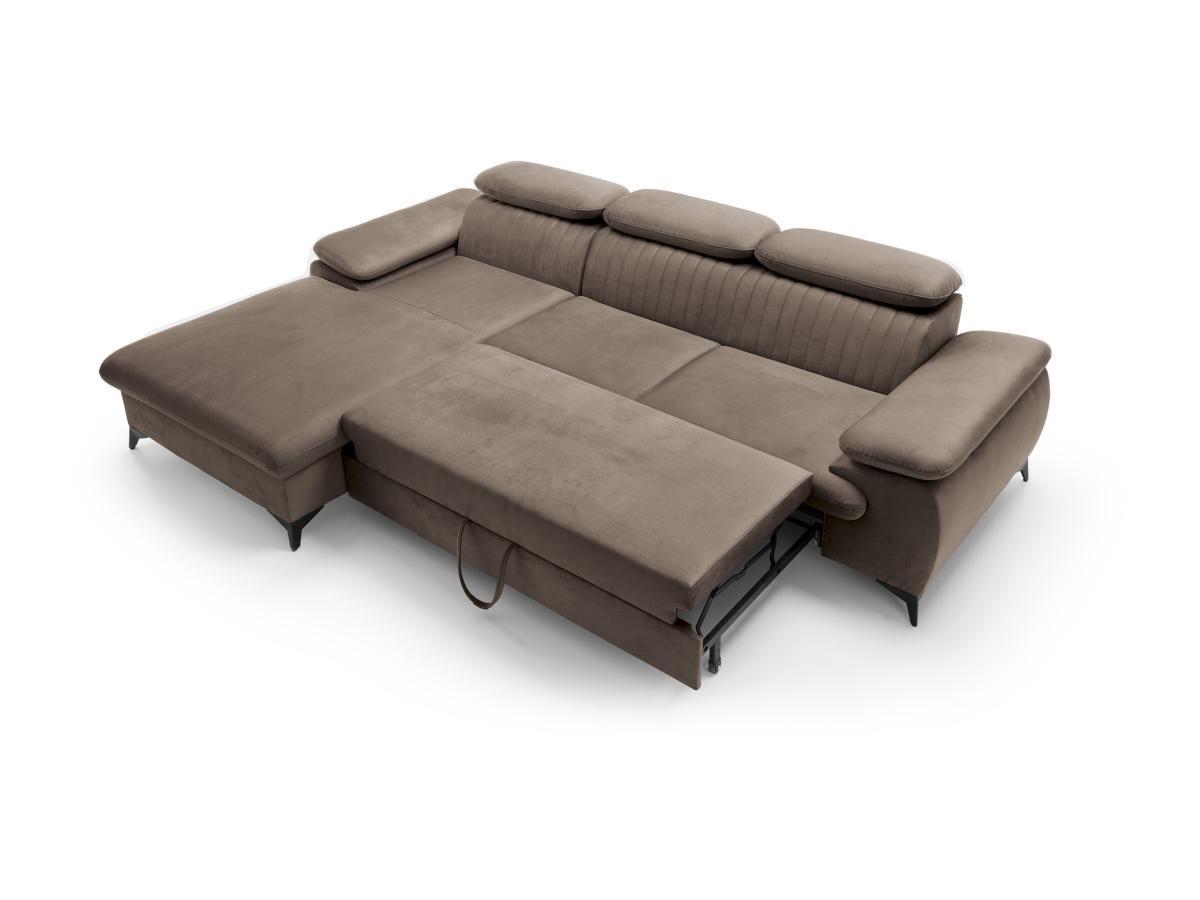 PASCAL MORABITO Canapé d'angle gauche convertible en velours taupe SAMARA de Pascal Morabito  