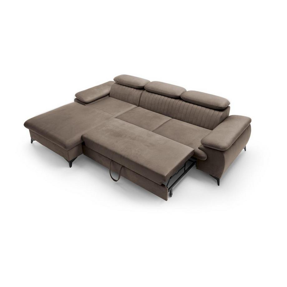 PASCAL MORABITO Canapé d'angle gauche convertible en velours taupe SAMARA de Pascal Morabito  