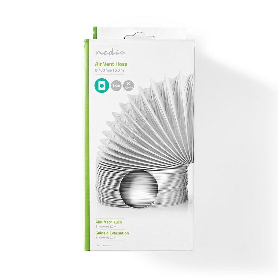 Nedis Tuyau de sortie d'air PVC | 100 mm | 6.00 m | Convient pour : Ventilation d'air / Sèche-linge | Blanc  