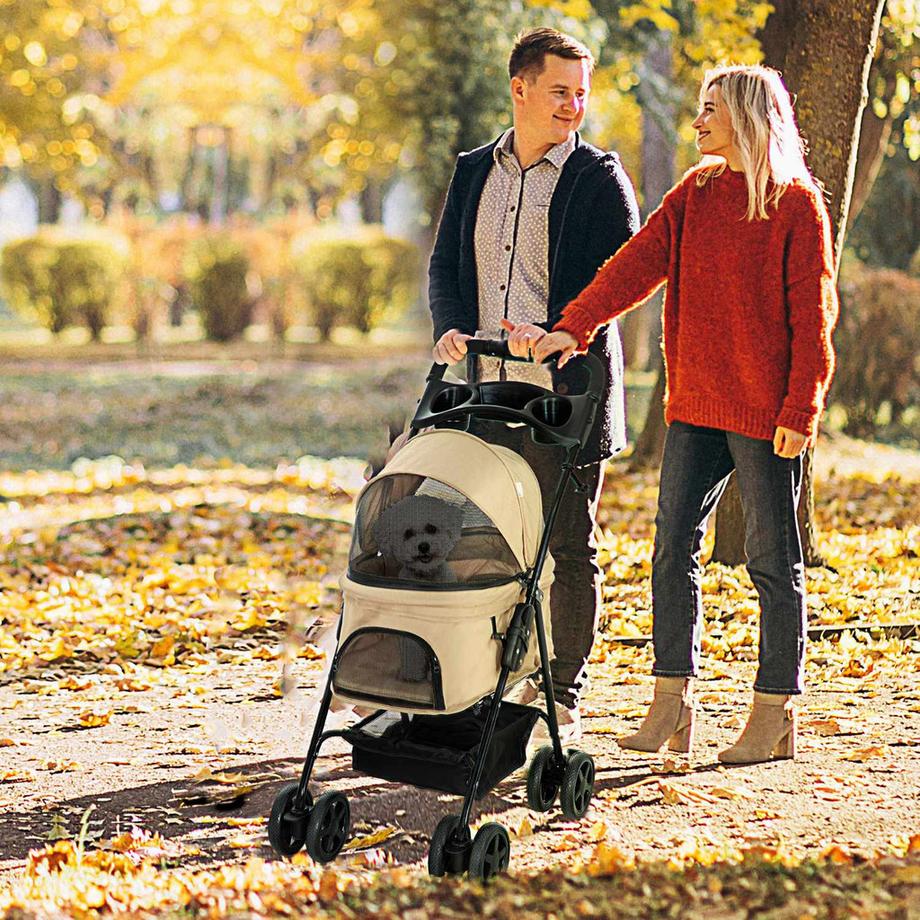 Northio  Hundewagen Hundebuggy Mit Klappfunktion Pet Stroller Für Kleine Hunde Und Katzen Haustierwagen Katzenbuggy Oxford Khaki 67 X 45 X 96 Cm 