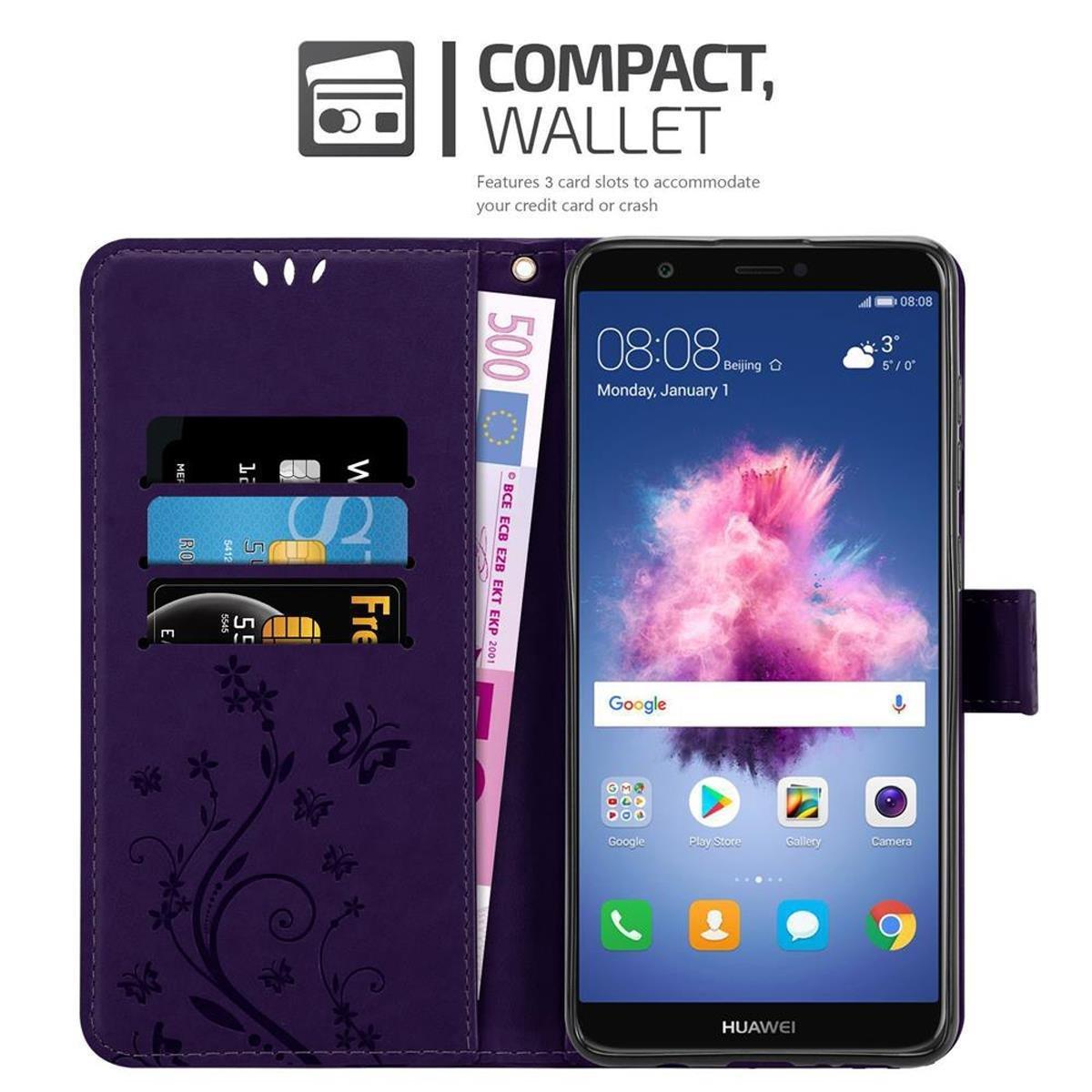 Cadorabo  Housse compatible avec Huawei P SMART 2018 / Enjoy 7S - Coque de protection au design floral avec fermeture magnétique, fonction de support et emplacements pour cartes 