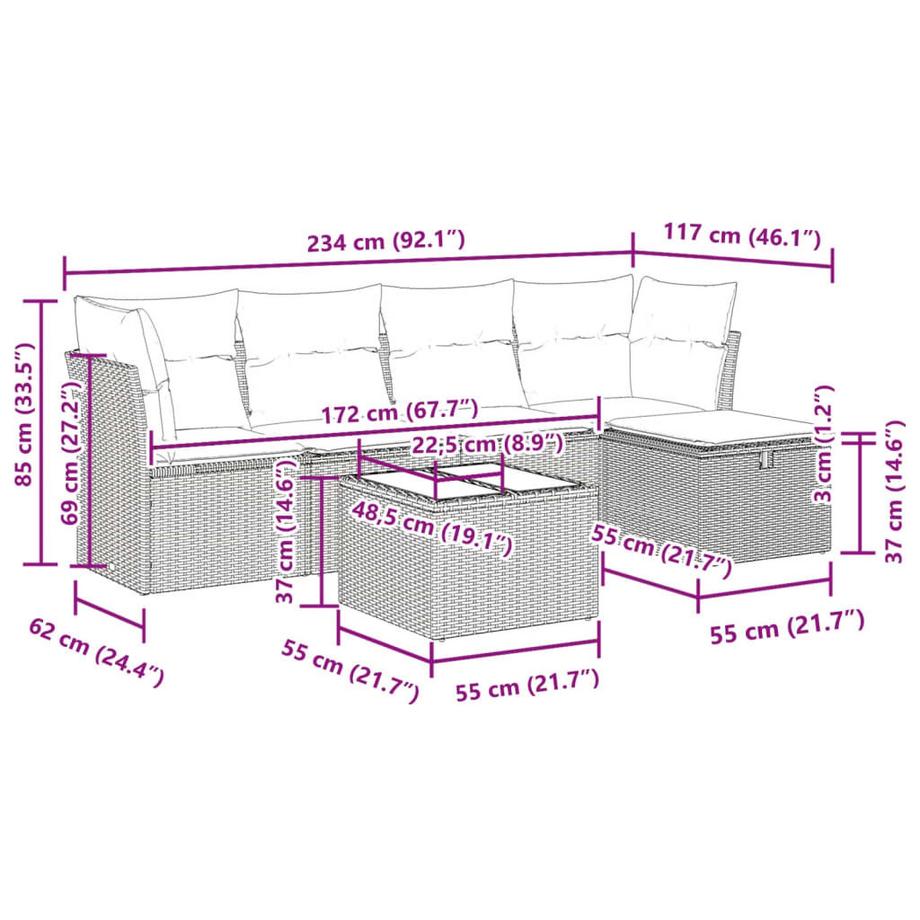 VidaXL set di divani da giardino Polirattan  