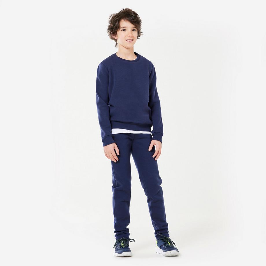 DOMYOS  Sweatshirt Basic Rundhalsausschnitt Baumwolle Kinder marineblau 