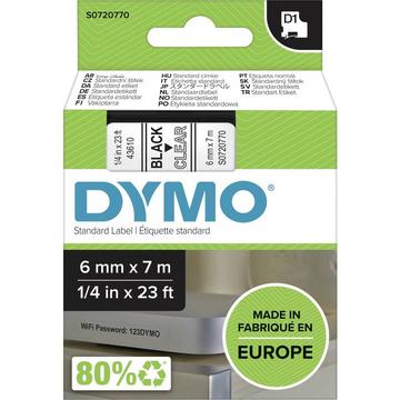 Cassetta nastro DYMO D1 43610 Colore Nastro: Trasparente Colore carattere:Nero 6 mm 7 m