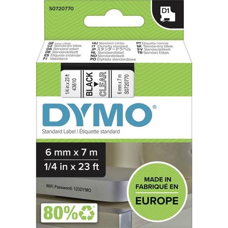 Dymo  Cassetta nastro DYMO D1 43610 Colore Nastro: Trasparente Colore carattere:Nero 6 mm 7 m 
