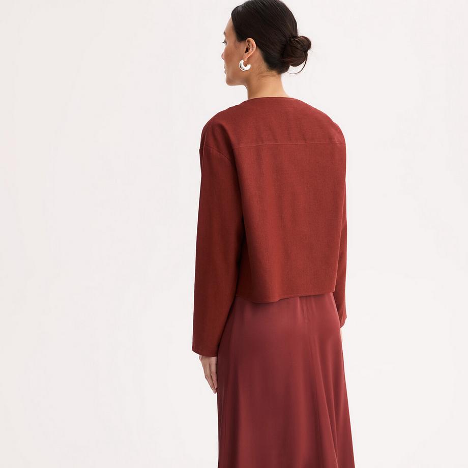 La Redoute Collections Giacca Dritta Girocollo Lino Viscosa  