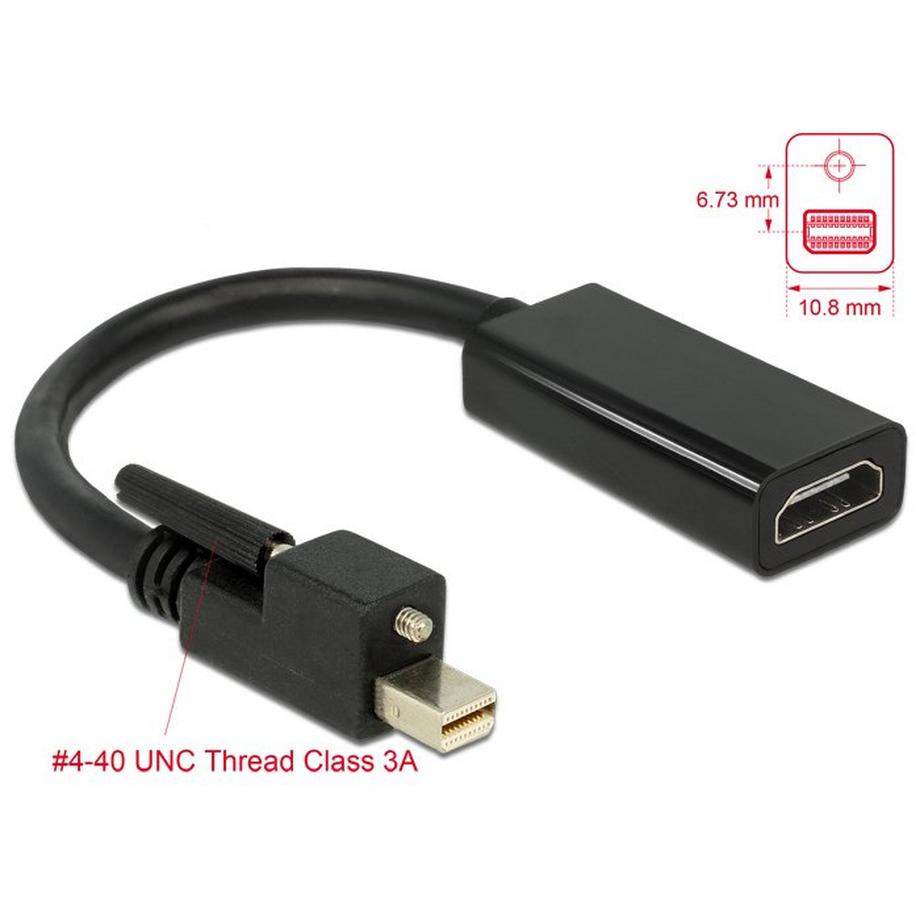 DeLock  DELOCK ADAPTATEUR MINI DISPLAYPORT 1.2 M�LE AVEC VIS > HDMI FEMELLE 4K ACTIF NOIR 
