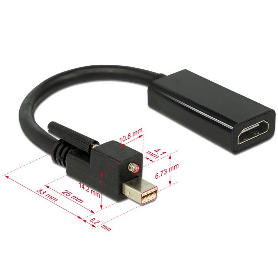 DeLock  DELOCK ADAPTATEUR MINI DISPLAYPORT 1.2 M�LE AVEC VIS > HDMI FEMELLE 4K ACTIF NOIR 