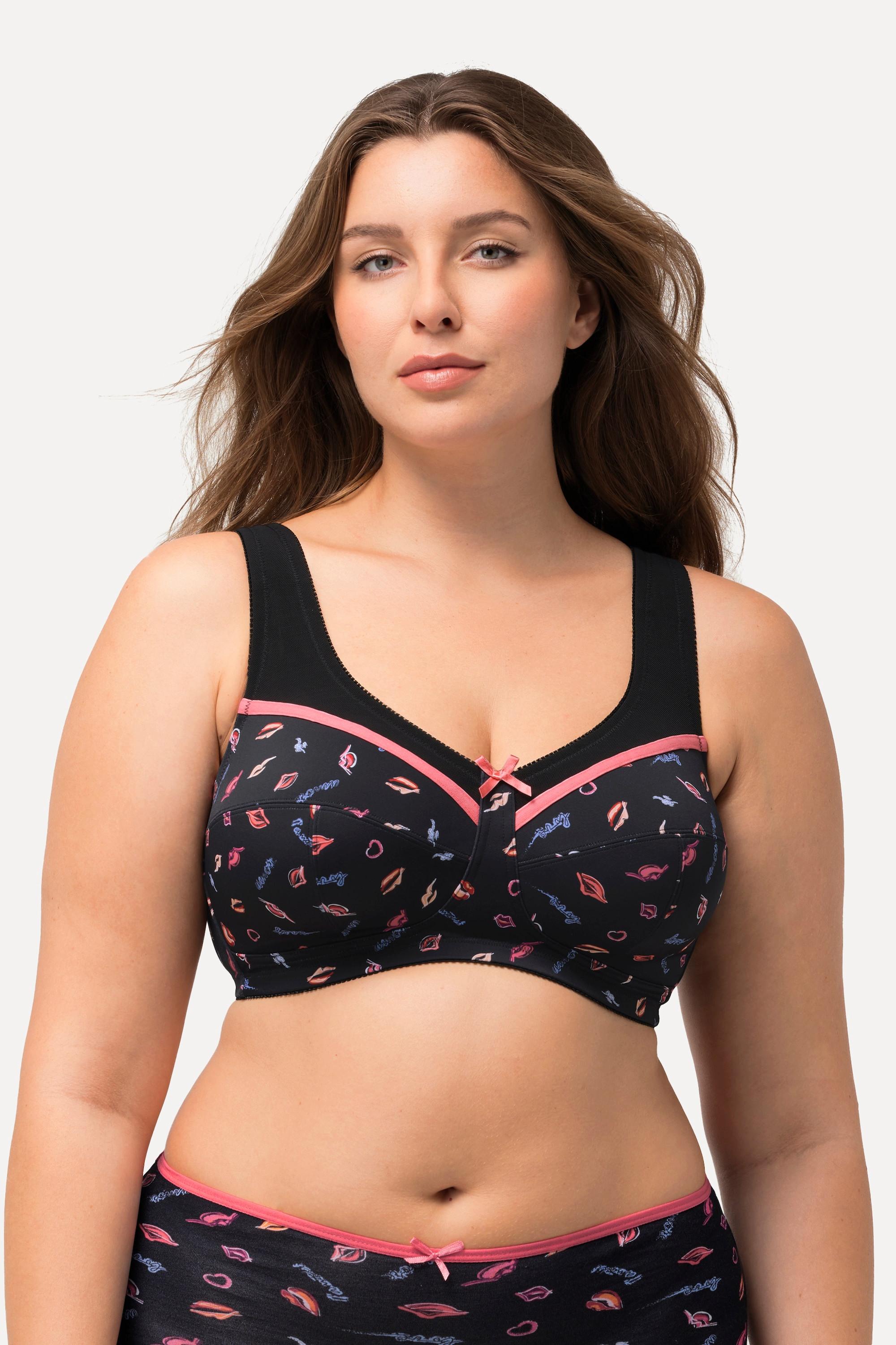 Ulla Popken  Soutien-gorge de maintien, sans armatures. Imprimé bouche. Bonnet C-F. 