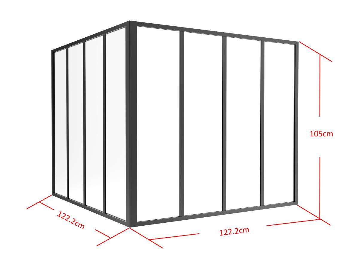 Vente-unique  Glaswand Ecklösung - 120 x 120 x 105 cm - thermolackiertes Aluminium - Schwarz - BAYVIEW 