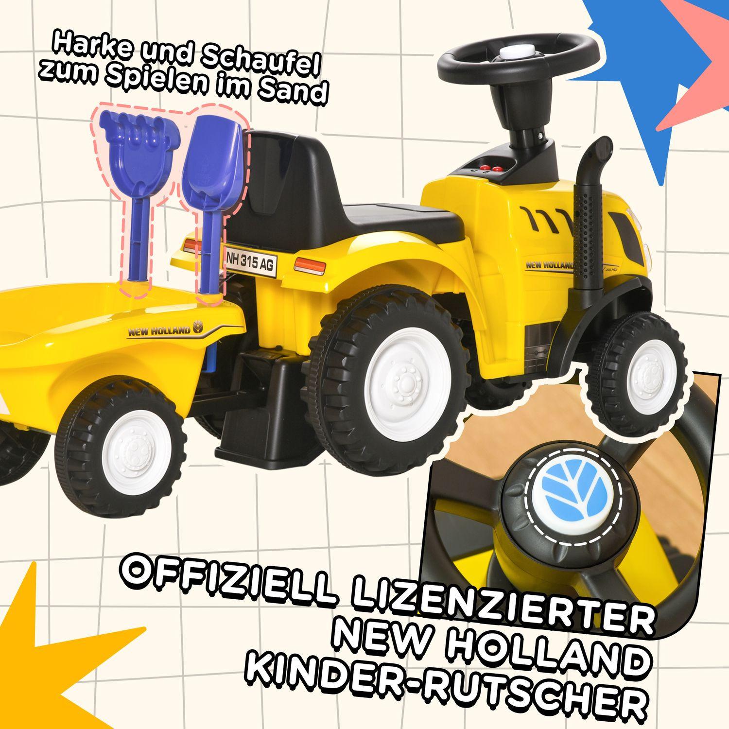 Northio  Voiture Porteuse Pour Enfants Avec Remorque, Voiture Pour Enfants, Tracteur, Véhicule Pour Enfants, Véhicule Porteur Avec Klaxon Pour Enfants De 2 Ans, Plastique, Métal, Jaune 