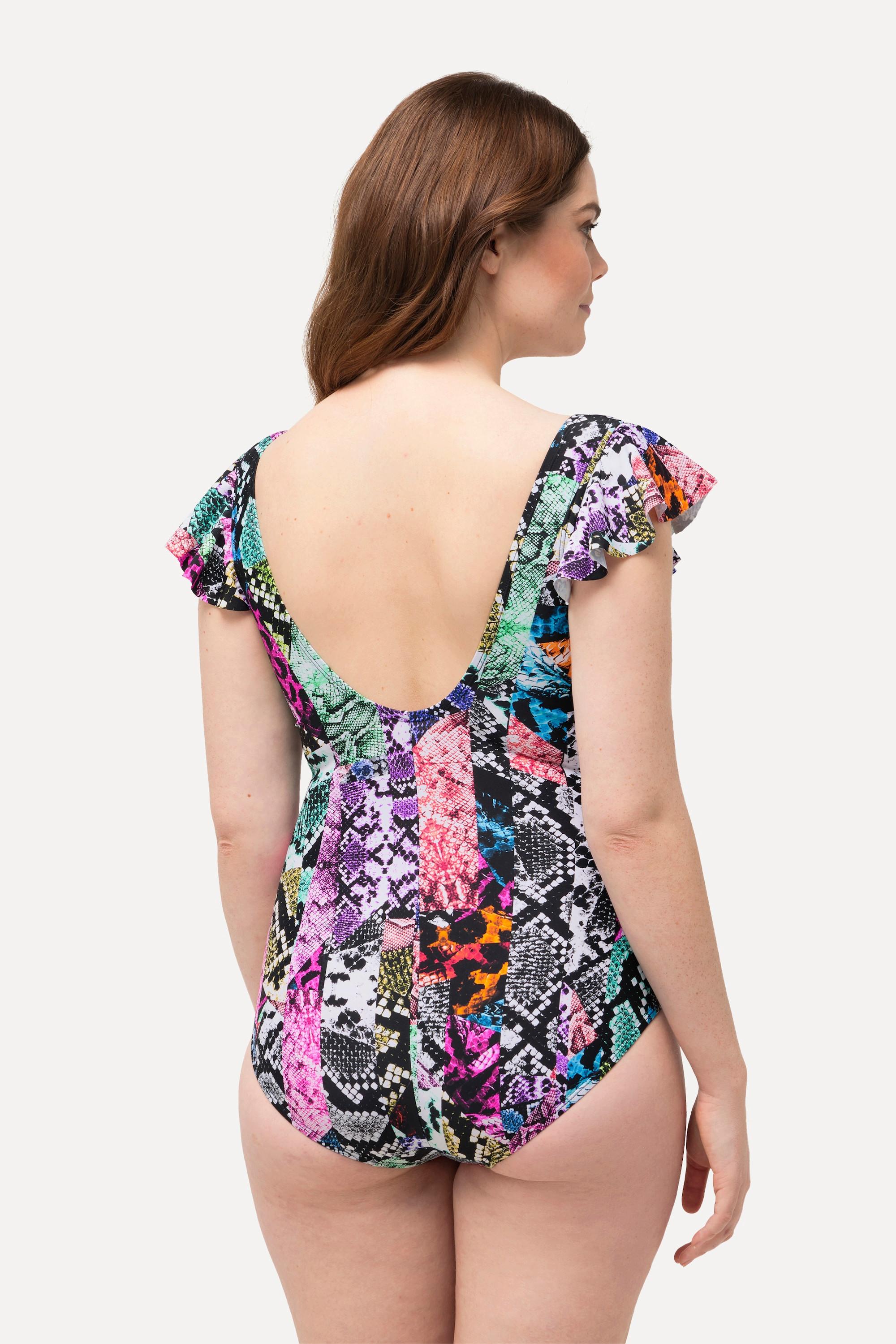 Ulla Popken Maillot de bain bonnets souples manches papillon mélange d'imprimés  