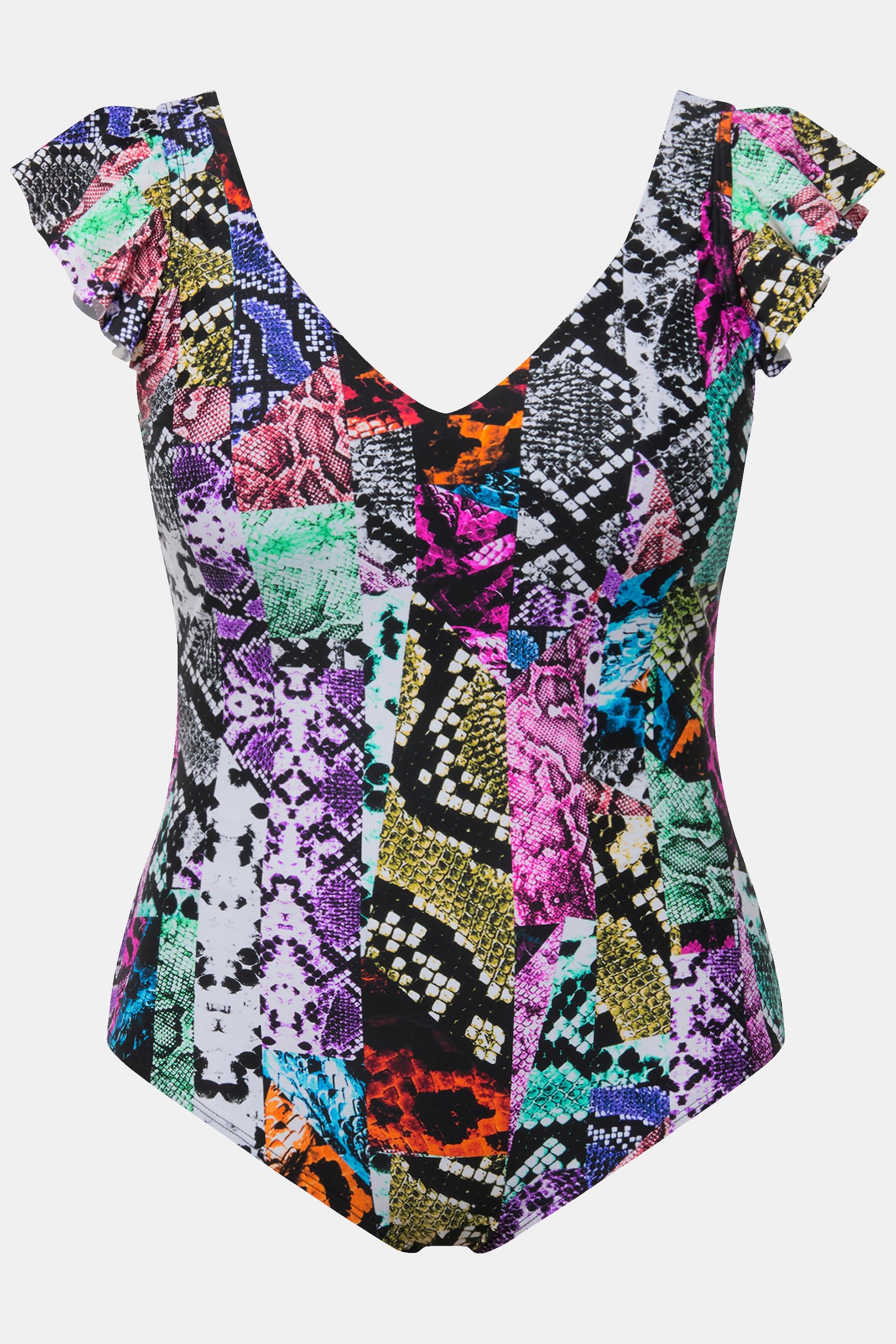 Ulla Popken Maillot de bain bonnets souples manches papillon mélange d'imprimés  