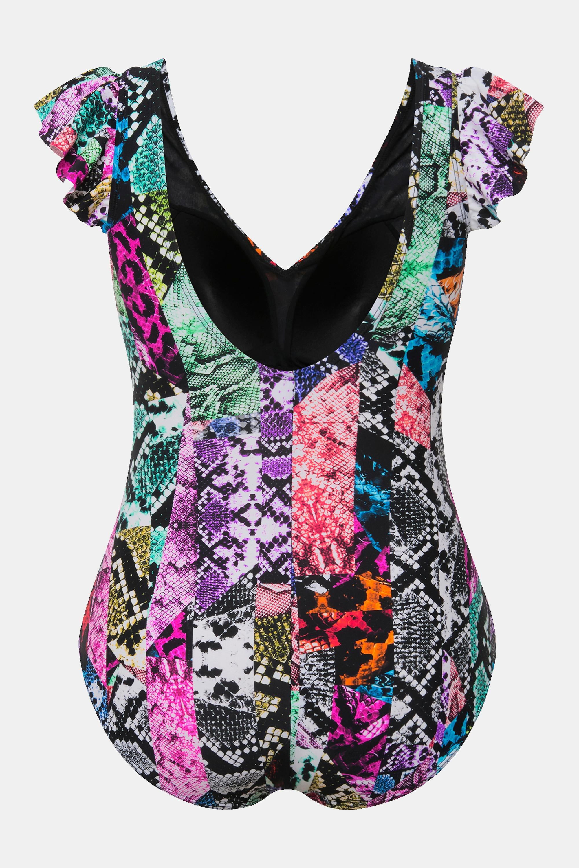 Ulla Popken Maillot de bain bonnets souples manches papillon mélange d'imprimés  