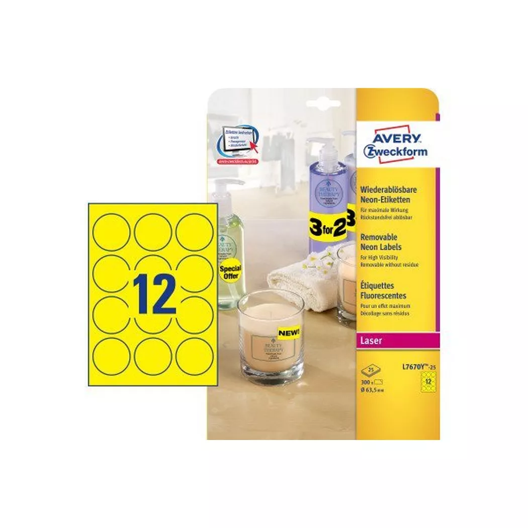 Avery-Zweckform – AVERY ZWECKFORM Etiketten 63,5mm, 300 Stück, One Size, Gelb Bunt