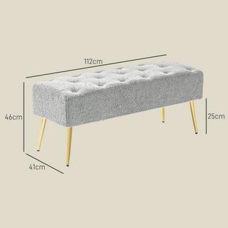 Northio Panca imbottita con aspetto lana d'agnello, cucitura a bottoni, panca letto con gambe in acciaio, per camera da letto, soggiorno, corridoio, 112x41x46 cm, grigio  