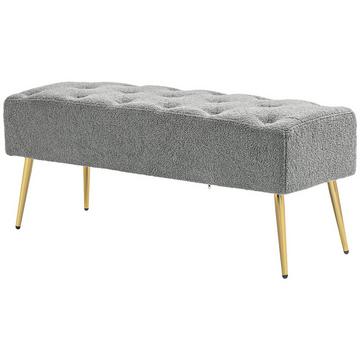 Banc Banc rembourré aspect laine d'agneau, coutures boutonnées, banc de lit avec pieds en acier, pour chambre, salon, couloir, 112x41x46cm, gris