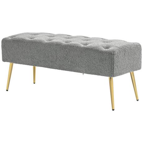 Northio Panca imbottita con aspetto lana d'agnello, cucitura a bottoni, panca letto con gambe in acciaio, per camera da letto, soggiorno, corridoio, 112x41x46 cm, grigio  