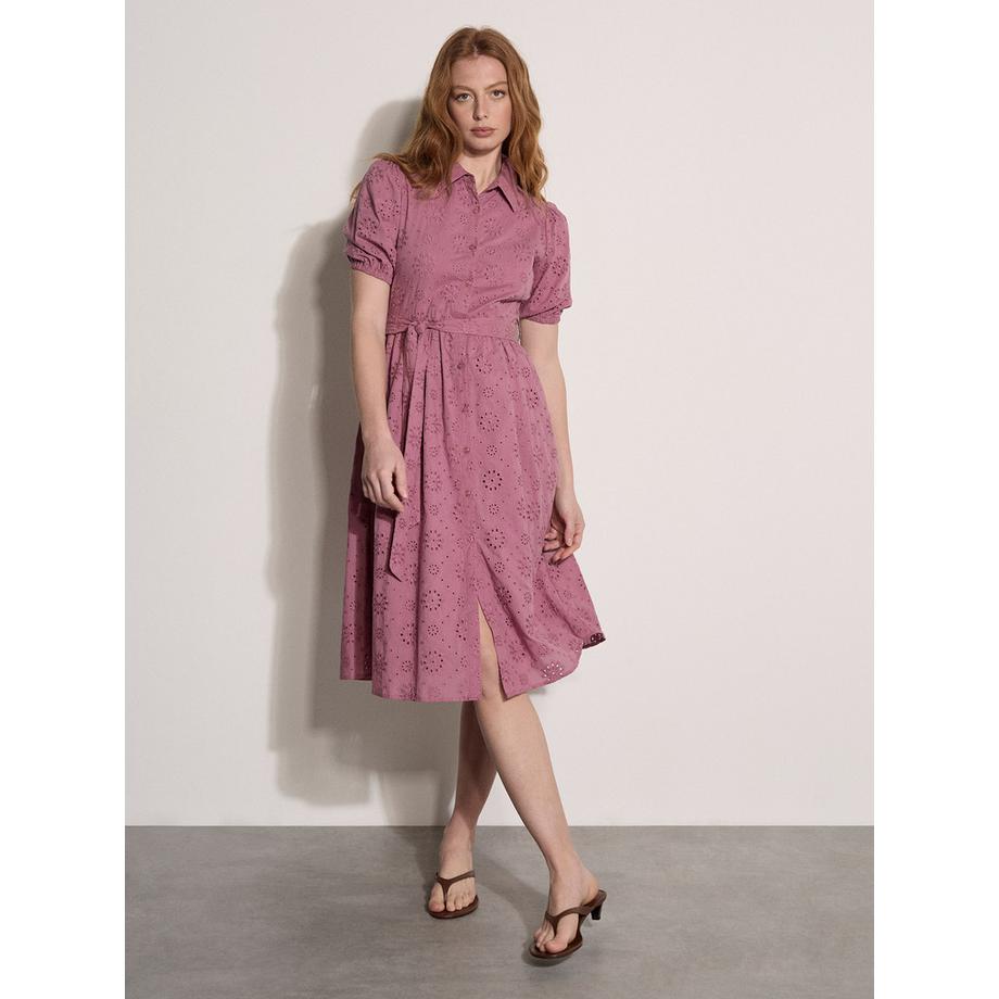 APRICOT Abito midi a camicia con ricamo sangallo  