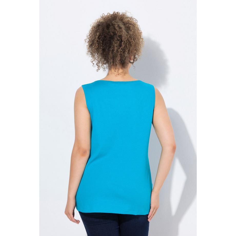 Ulla Popken Rippjersey Rundhals ärmelloses Top mit Knopfleiste  