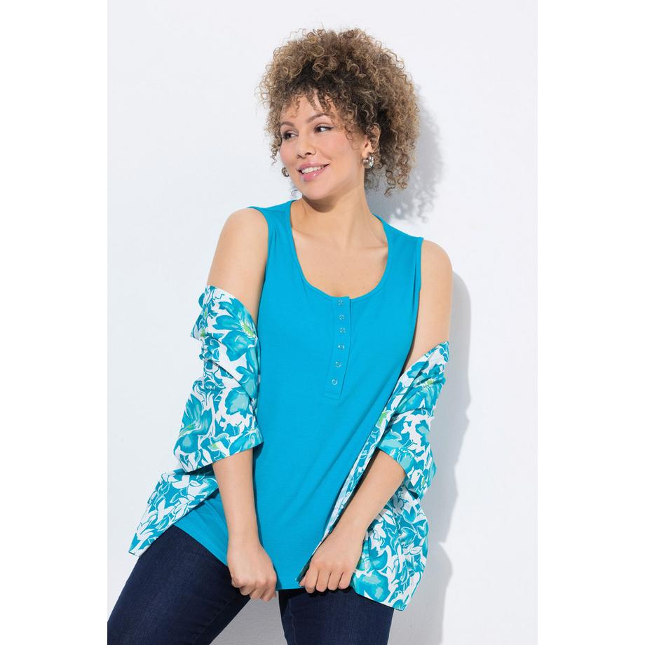 Ulla Popken Rippjersey Rundhals ärmelloses Top mit Knopfleiste  