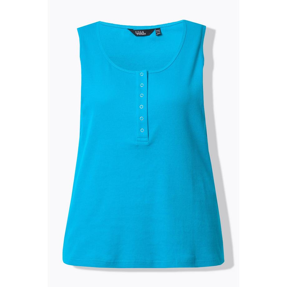 Ulla Popken Rippjersey Rundhals ärmelloses Top mit Knopfleiste  