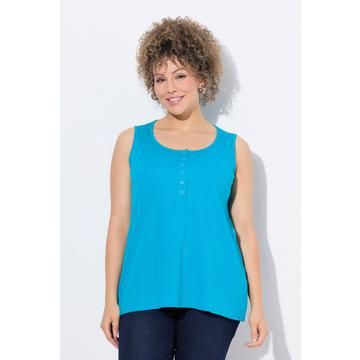 Débardeur long en jersey côtelé. Col rond et patte de boutonnage. Bretelles larges