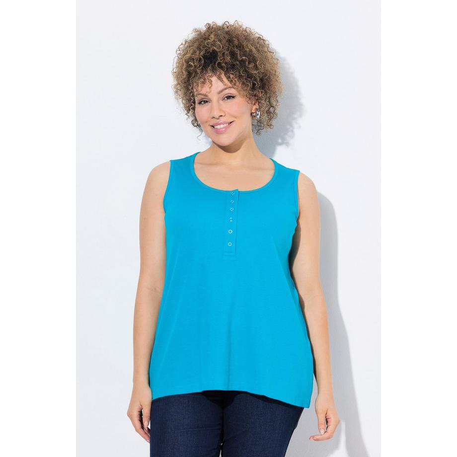 Ulla Popken Rippjersey Rundhals ärmelloses Top mit Knopfleiste  