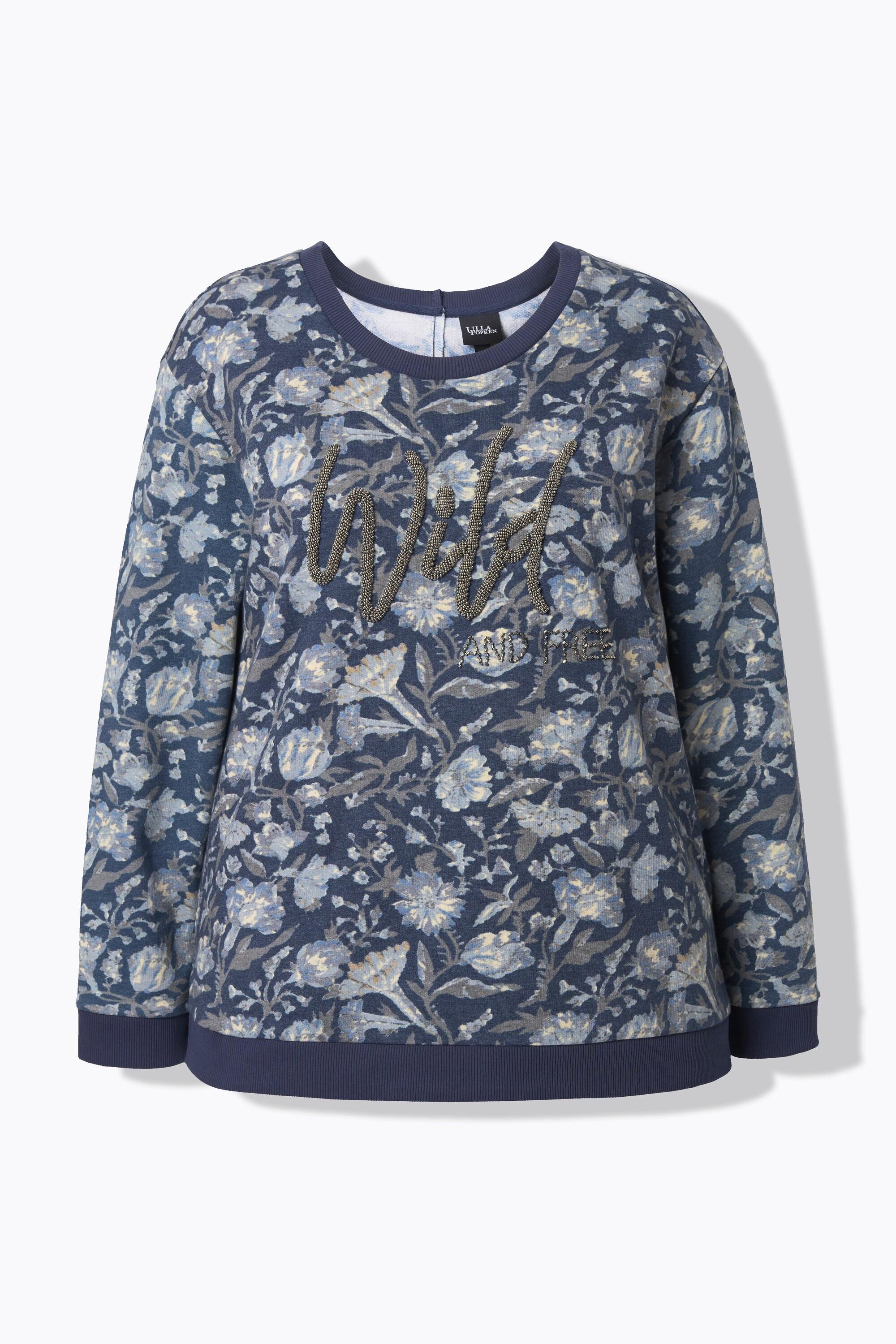 Ulla Popken Sweat-shirt Message Perles Col Rond Manches Longues  