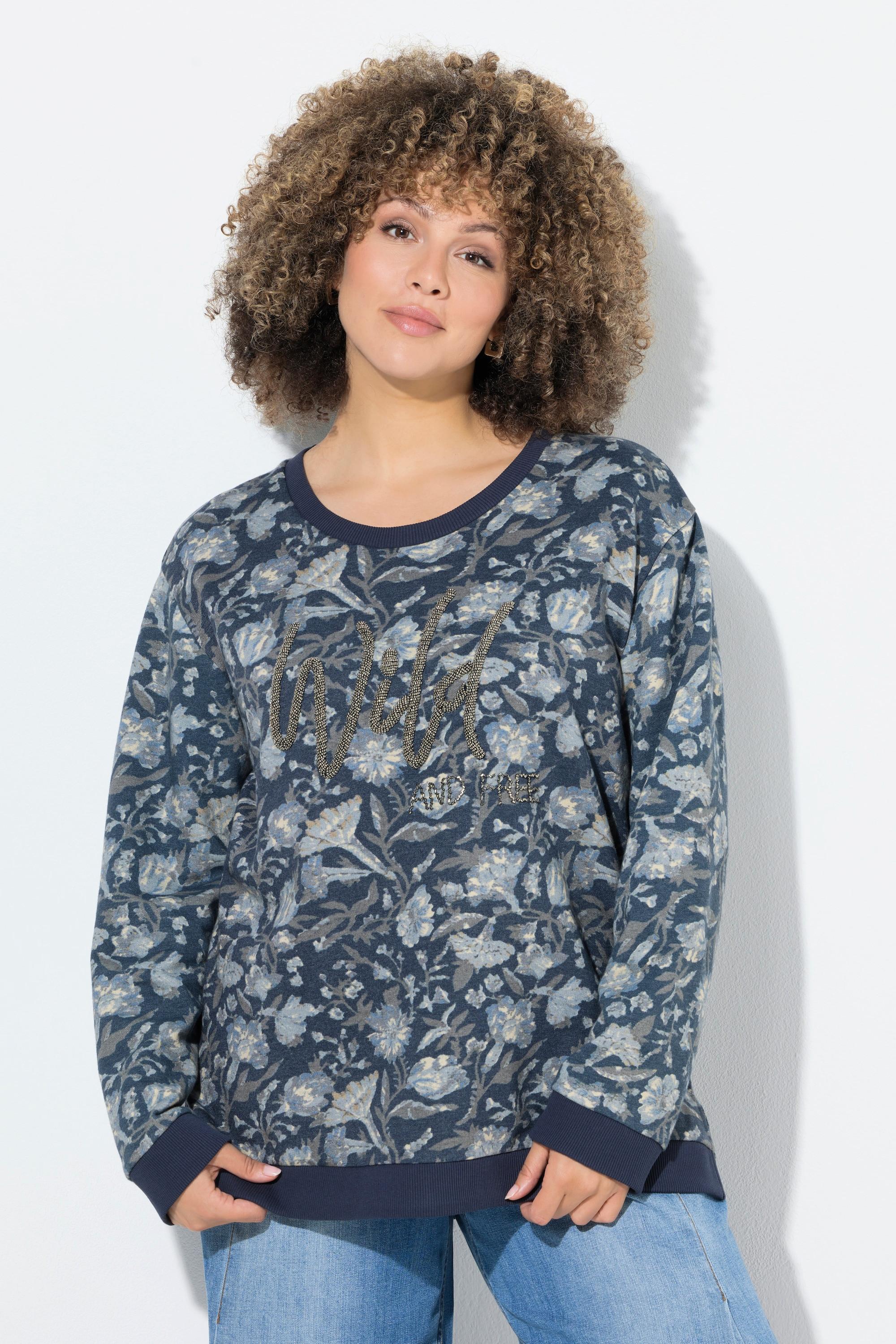 Ulla Popken Sweat-shirt Message Perles Col Rond Manches Longues  