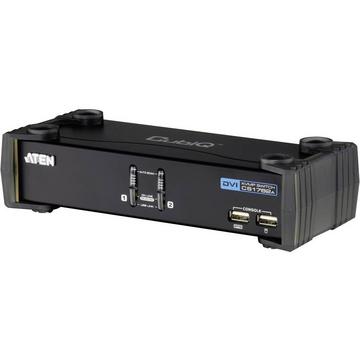 2-Port KVM Switch für USB DVI, Audio und integriertem USB 2 Hub