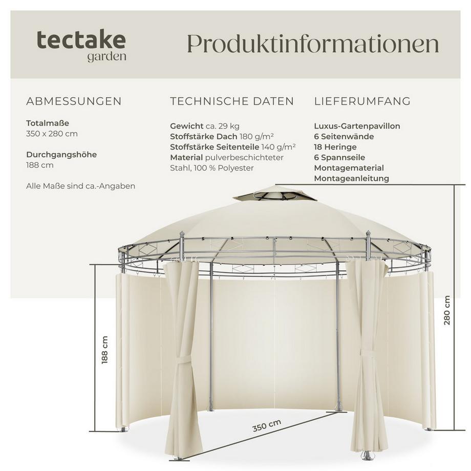 Tectake Gazebo da giardino Siana Ø 3,5 m  