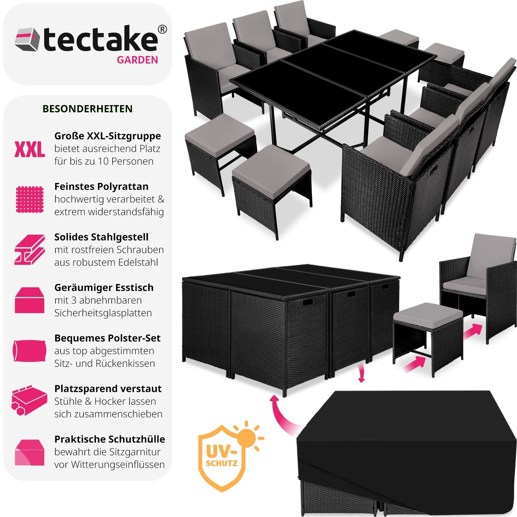 Tectake Set da giardino in rattan Malaga, 6+4+1 con copertura protettiva  