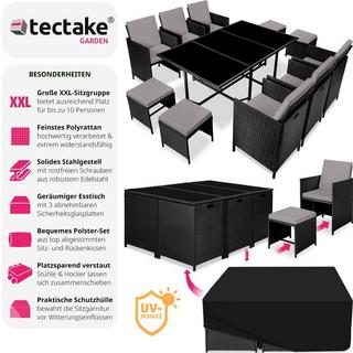 Tectake Set da giardino in rattan Malaga, 6+4+1 con copertura protettiva  