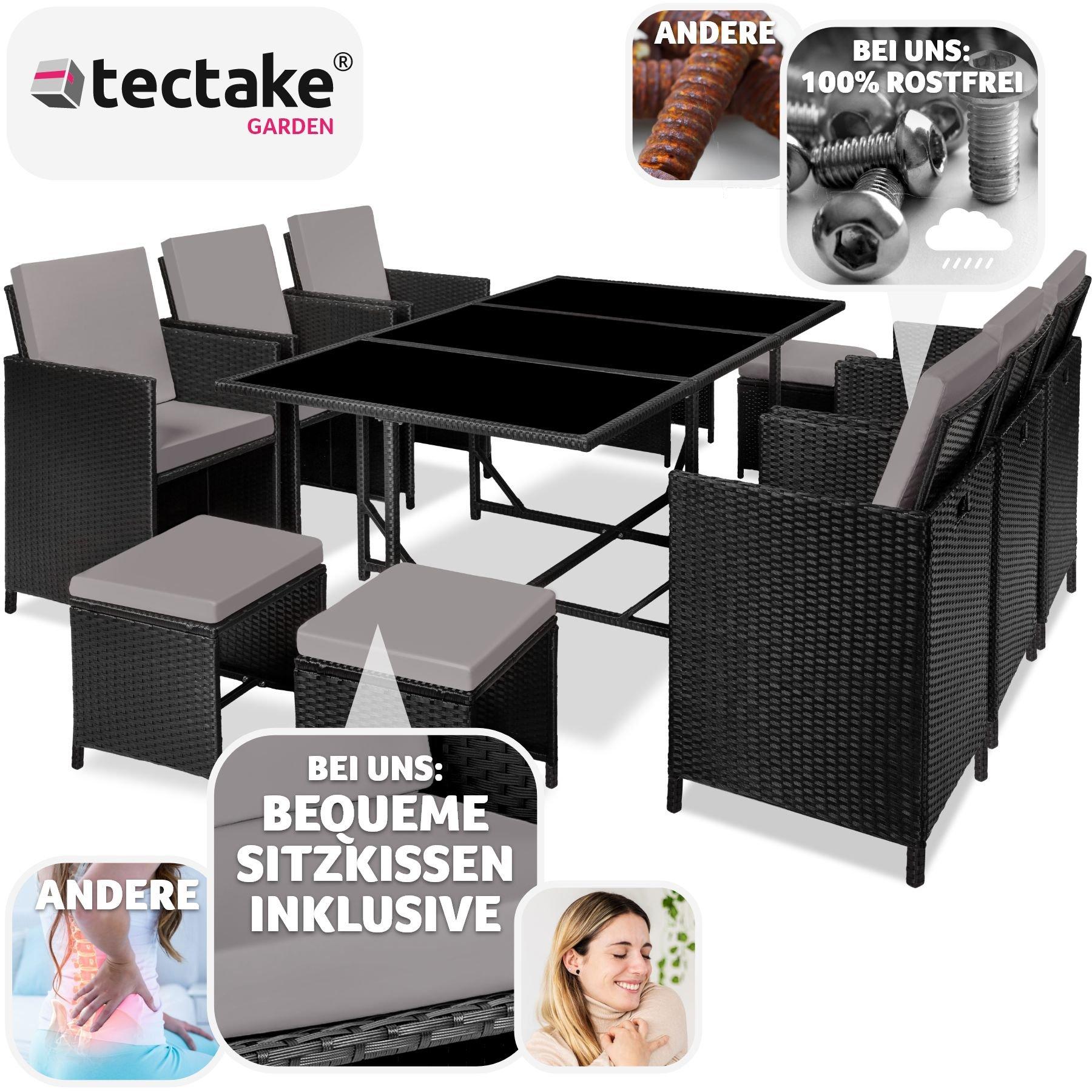 Tectake Set da giardino in rattan Malaga, 6+4+1 con copertura protettiva  