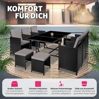 Tectake Set da giardino in rattan Malaga, 6+4+1 con copertura protettiva  