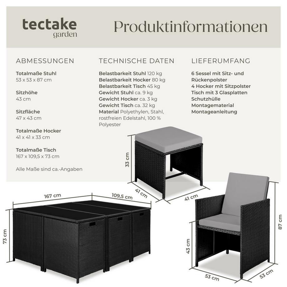 Tectake Salottino in rattan  Malaga da 6 a 10 persone  