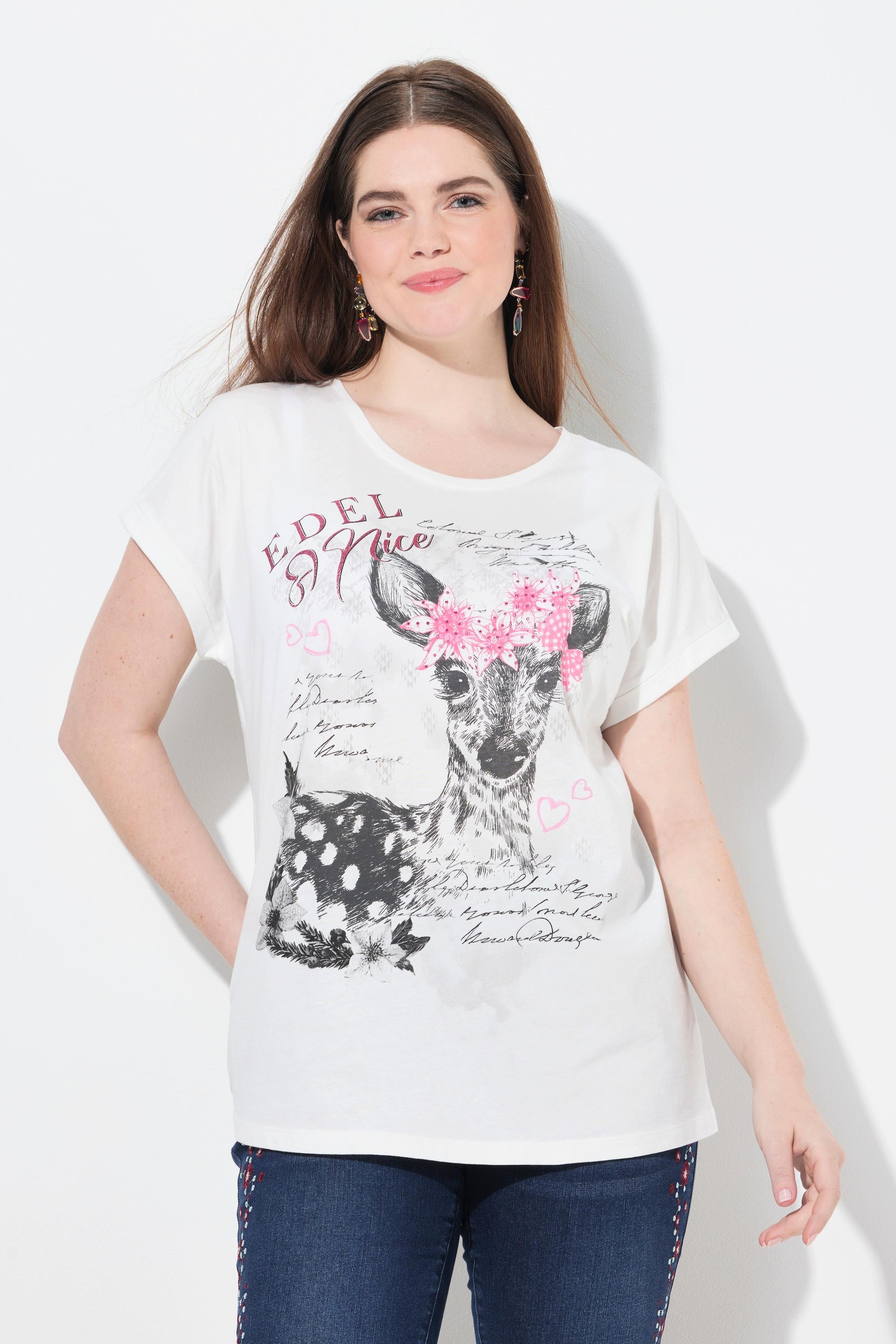 Ulla Popken T-Shirt Oversize Col Rond Manches Courtes Imprimé Faon  