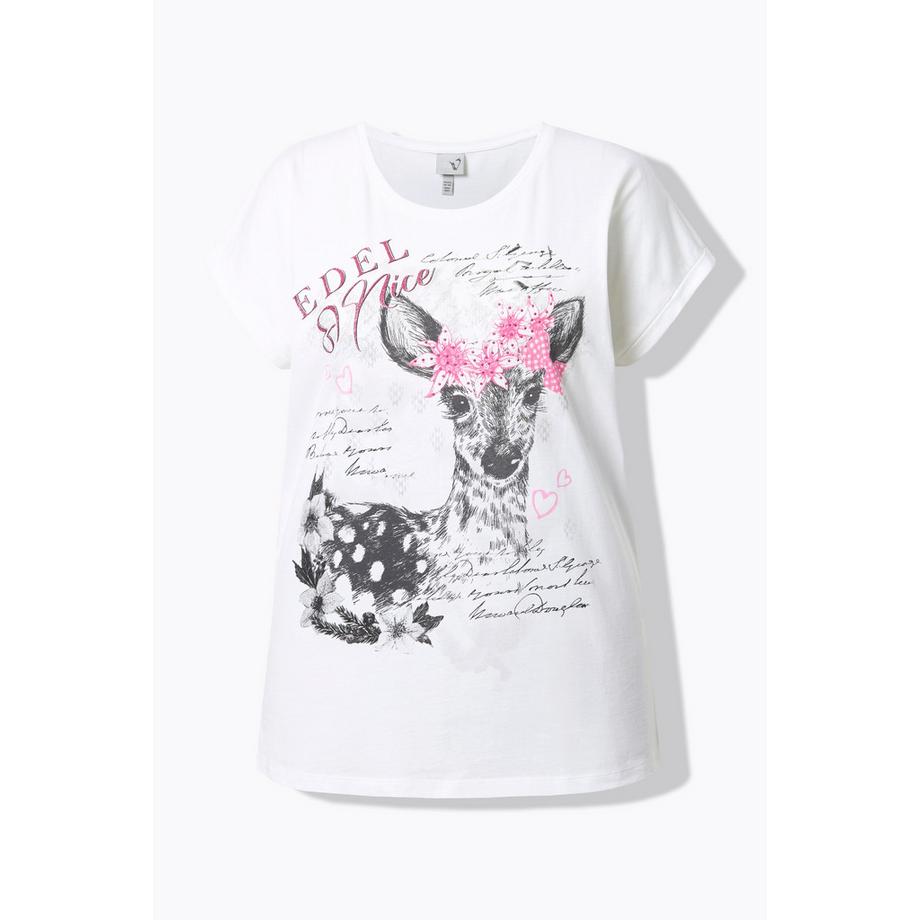 Ulla Popken T-Shirt Oversize Girocollo Mezza Manica Stampa Capriolo  