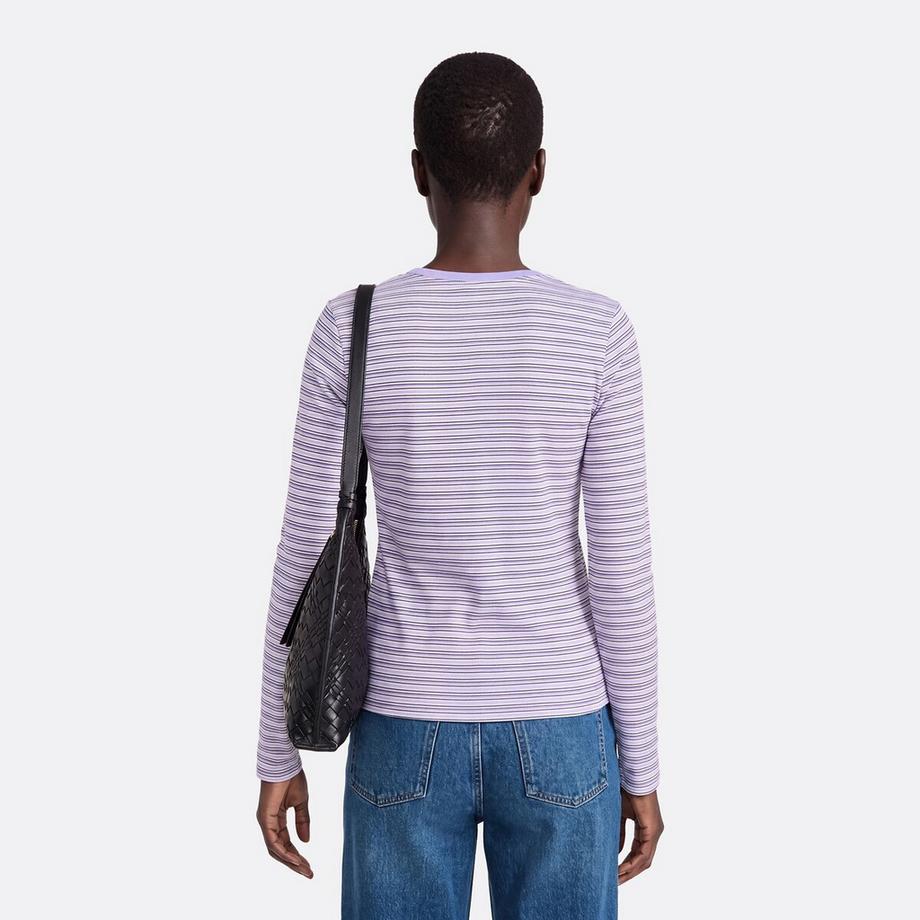 La Redoute Collections T-shirt rayé côtelé manches longues avec ouvertures pour pouces  