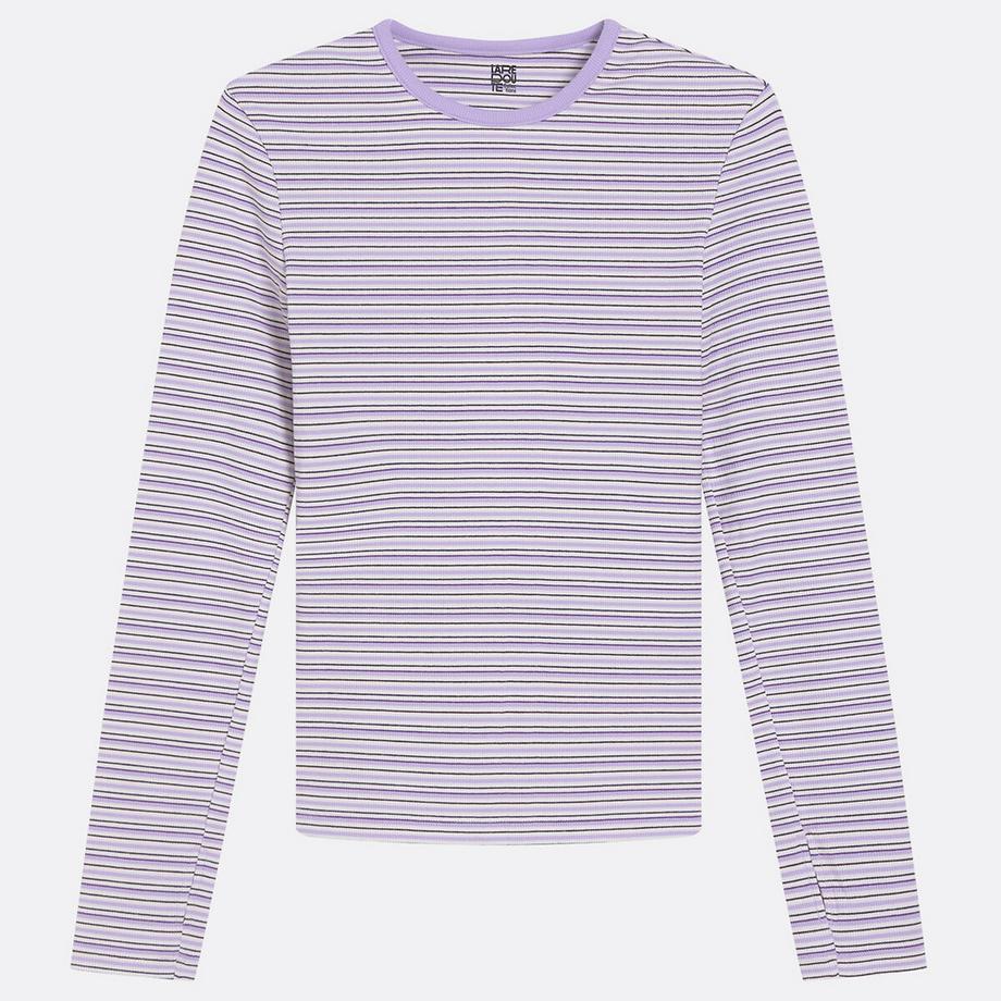 La Redoute Collections T-shirt rayé côtelé manches longues avec ouvertures pour pouces  