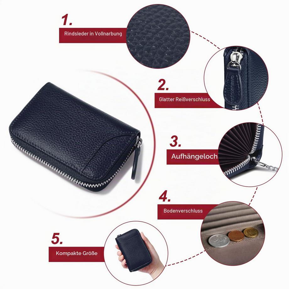 Only-bags.store Housse de protection 14 compartiments Porte-Cartes Étui à Fermeture éclair Portefeuille  