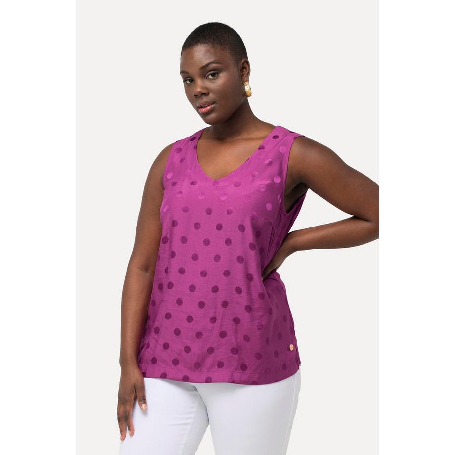 Ulla Popken Jacquard Pois Sans Manches Blouse Top Col V  