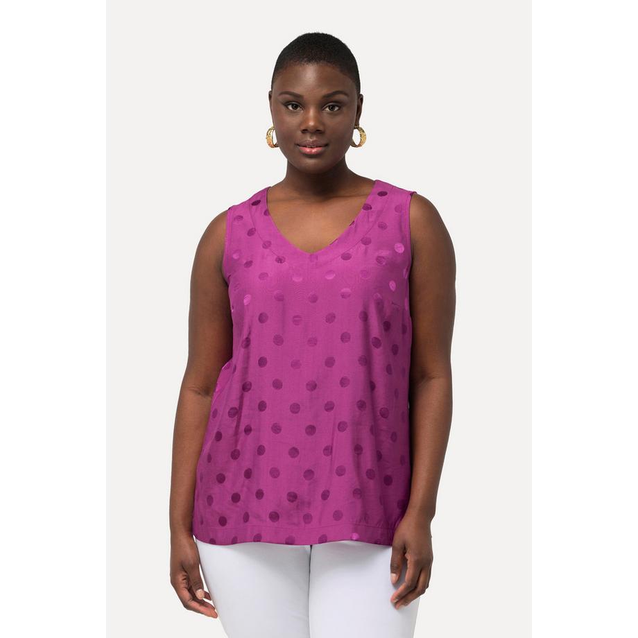 Ulla Popken Jacquard Pois Sans Manches Blouse Top Col V  