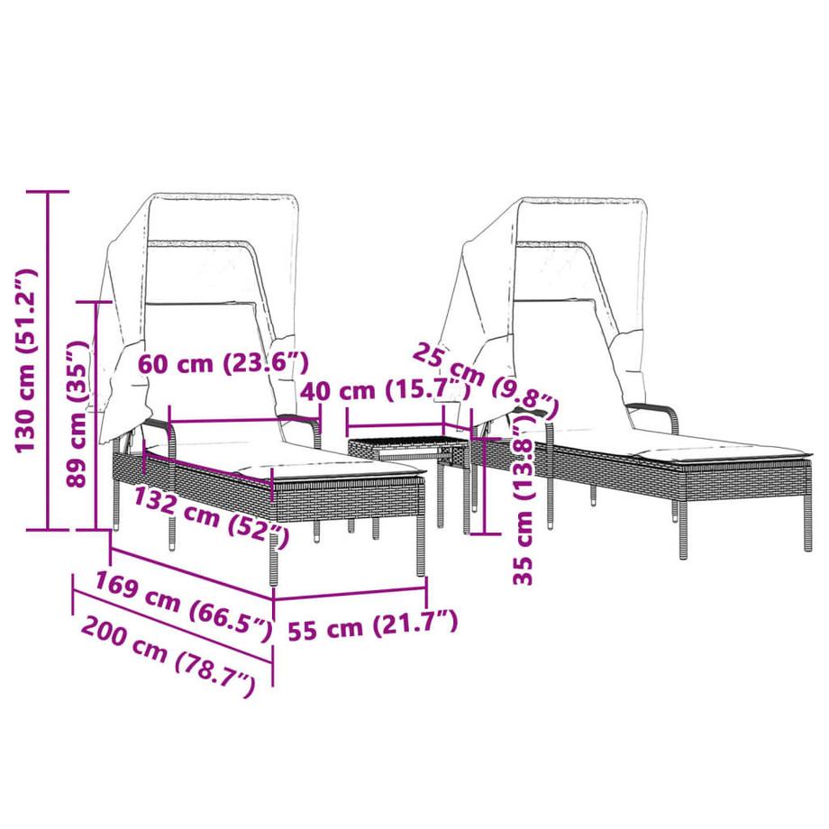 VidaXL Chaise longue rotin synthétique  