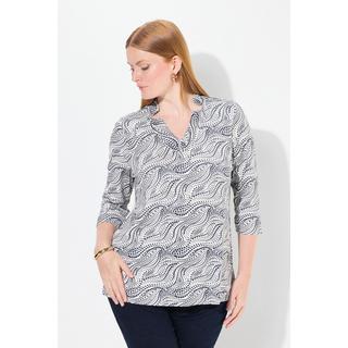 Ulla Popken Maglia Taglio Svasato Pallini Collo con Risvolti Maniche 3/4  