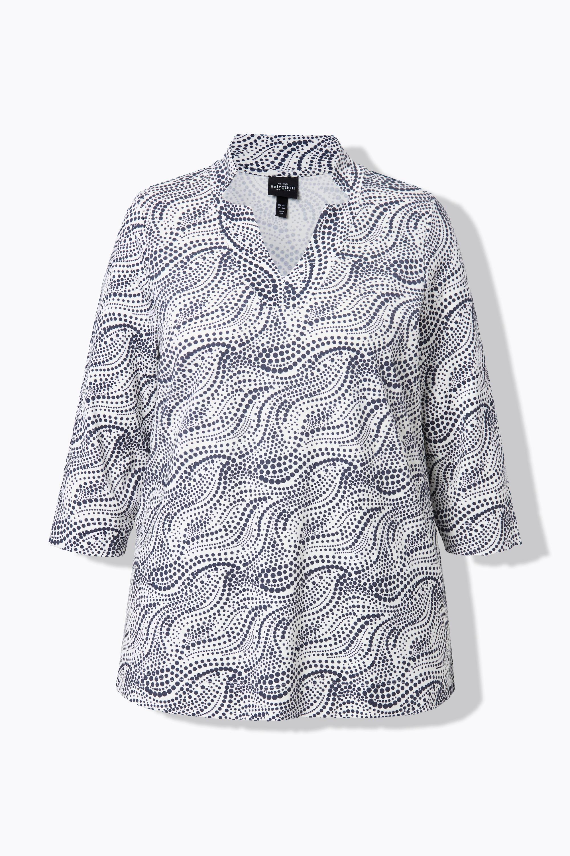 Ulla Popken Maglia Taglio Svasato Pallini Collo con Risvolti Maniche 3/4  