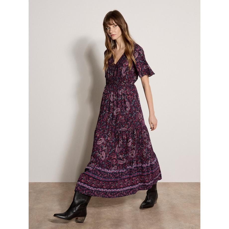 APRICOT Abito lungo a volant con stampa paisley  