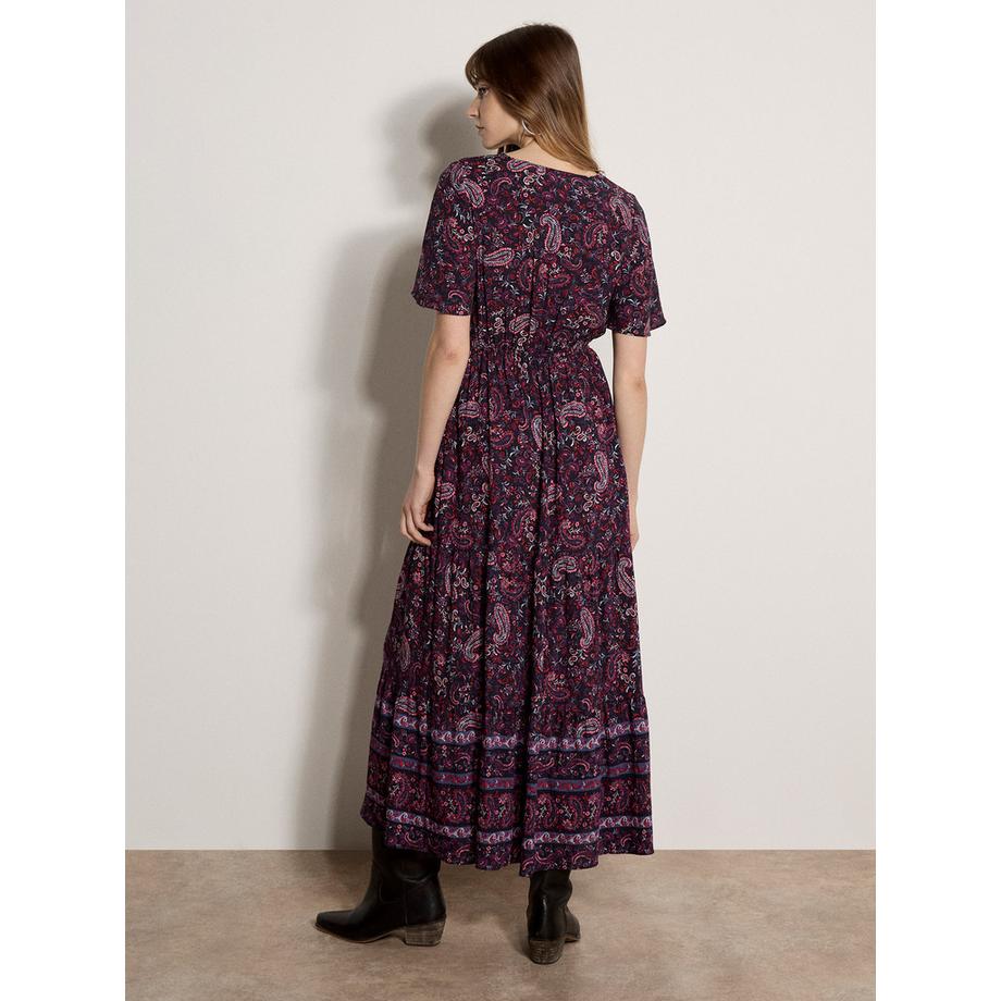 APRICOT Abito lungo a volant con stampa paisley  